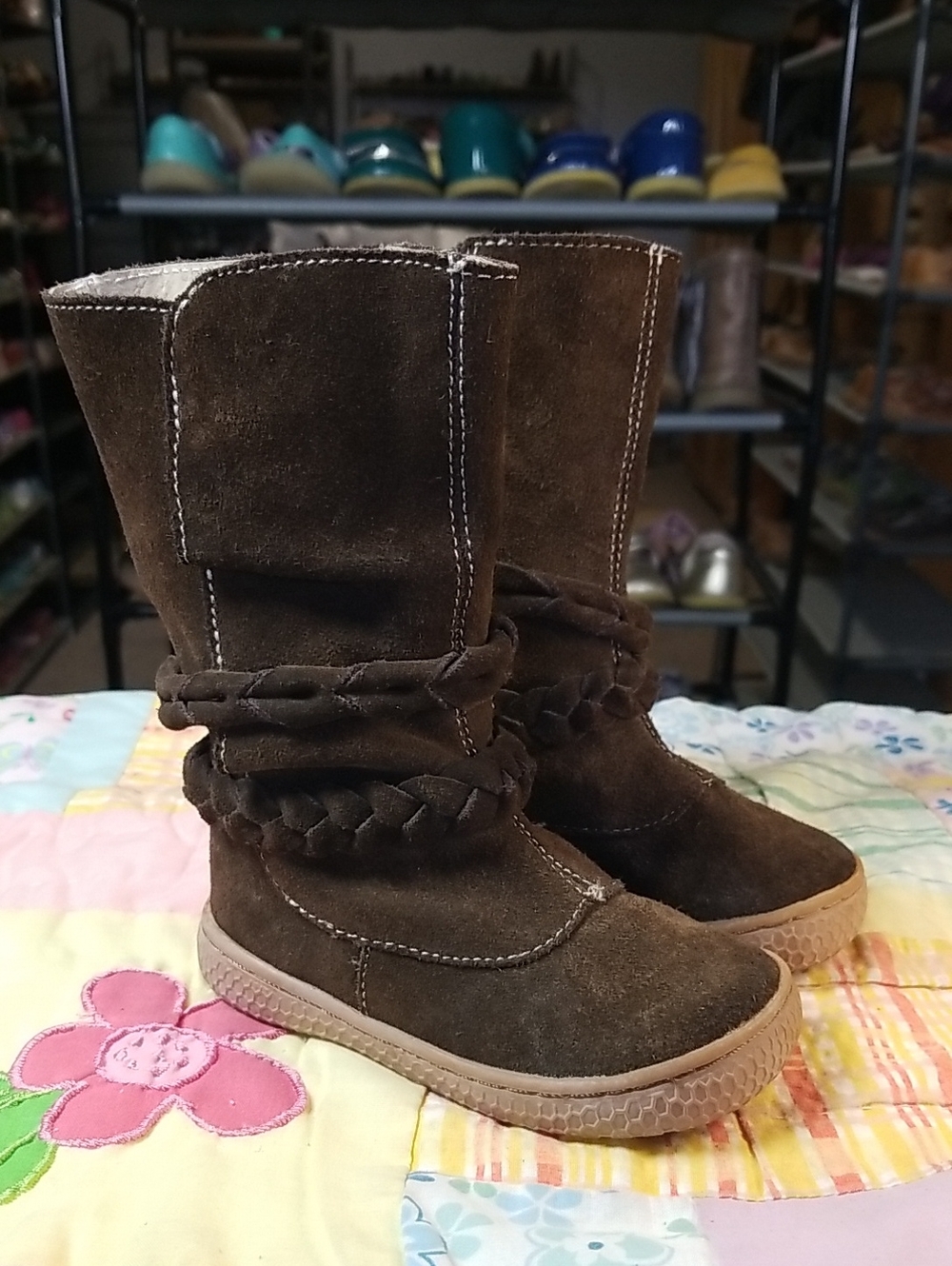 Livie & Luca Brown Suede Braided Kids Boots Size 5 Calliope